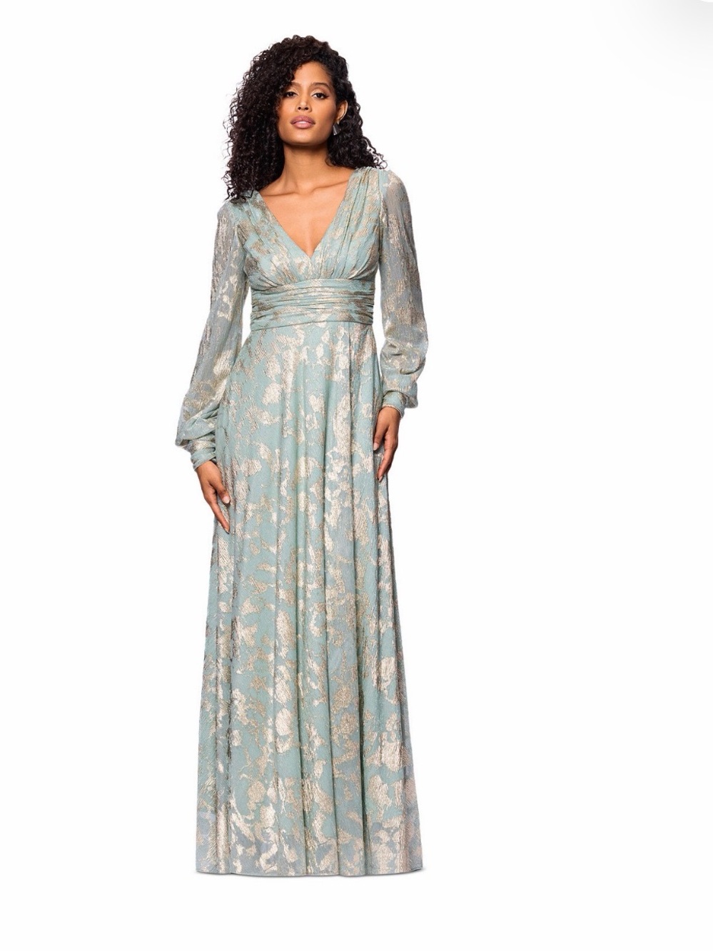 Betsy & Adam Sage Metallic Floral Maxi Dress